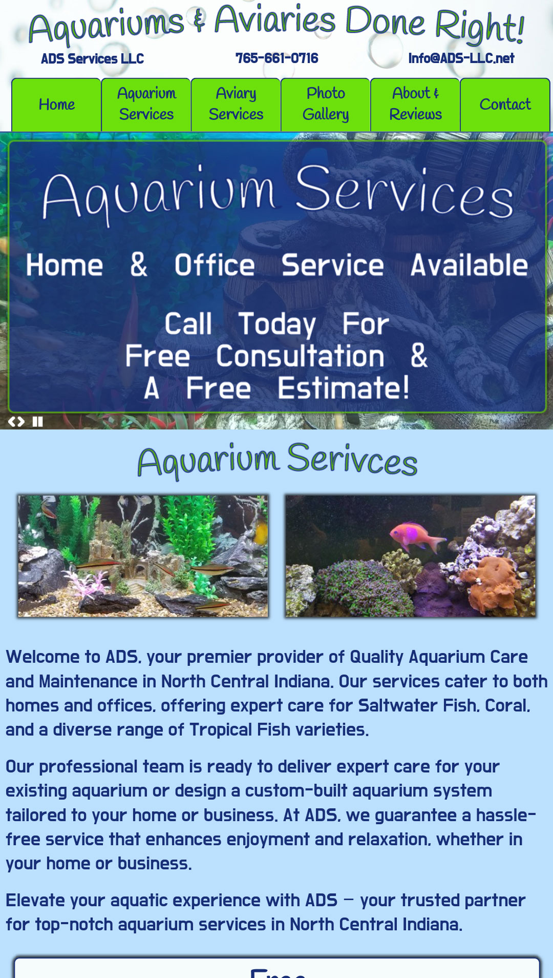 ads service aquatice and aviary services web design indiana