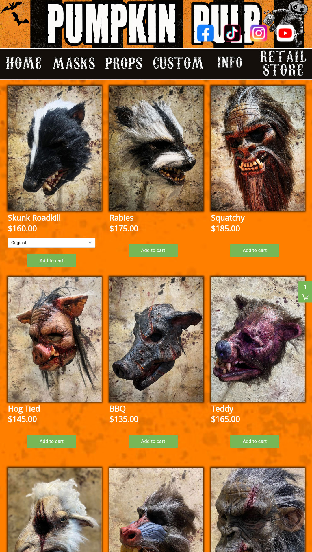 pumpkin pulp e-commerce store web design horror masks and props muncie indiana