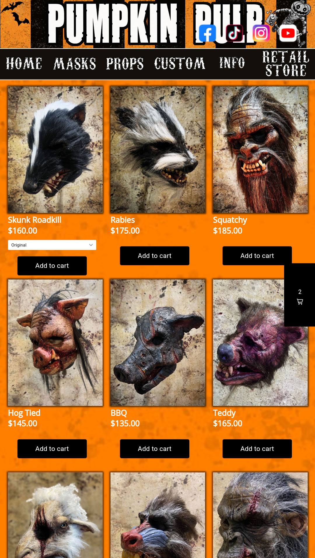 pumpkin pulp e-commerce store web design horror masks and props muncie indiana